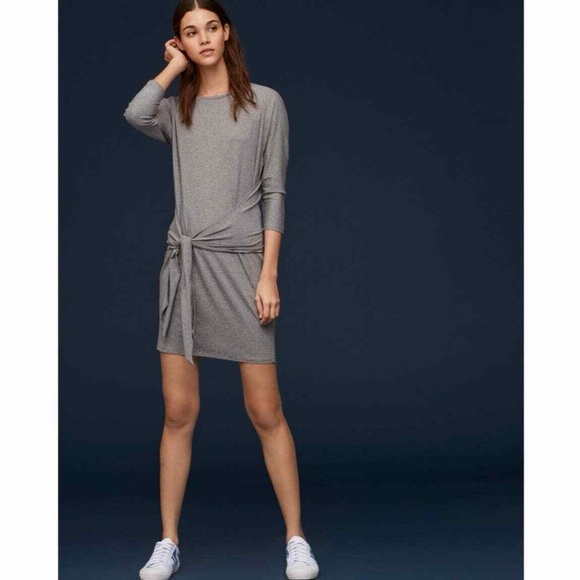 L ARITZIA BABATON | Friedan Half Sleeve Wrap Front T-Shirt Casual Dress Grey - Picture 3 of 8